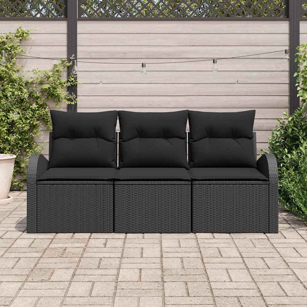 Garten-Sofa-Set 3 stk. Schwarz Poly Rattan