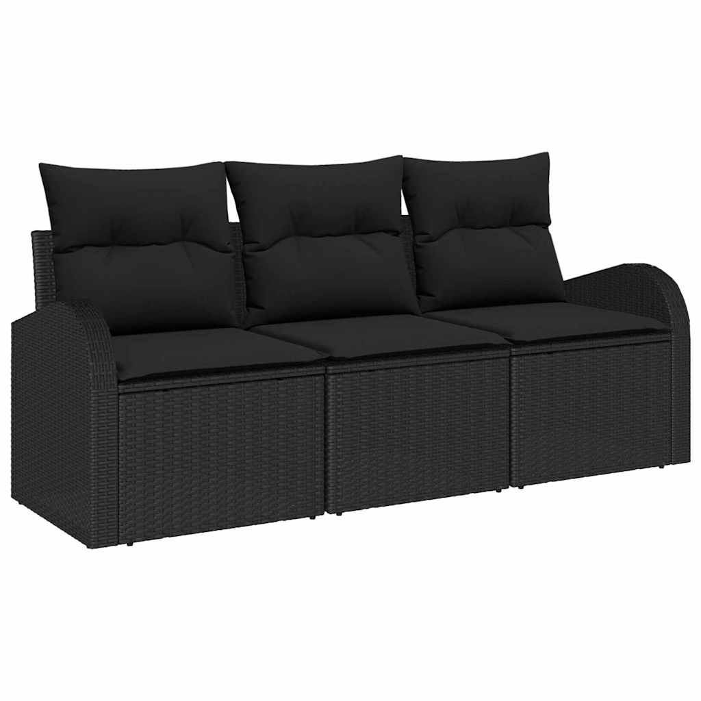 Garten-Sofa-Set 3 stk. Schwarz Poly Rattan