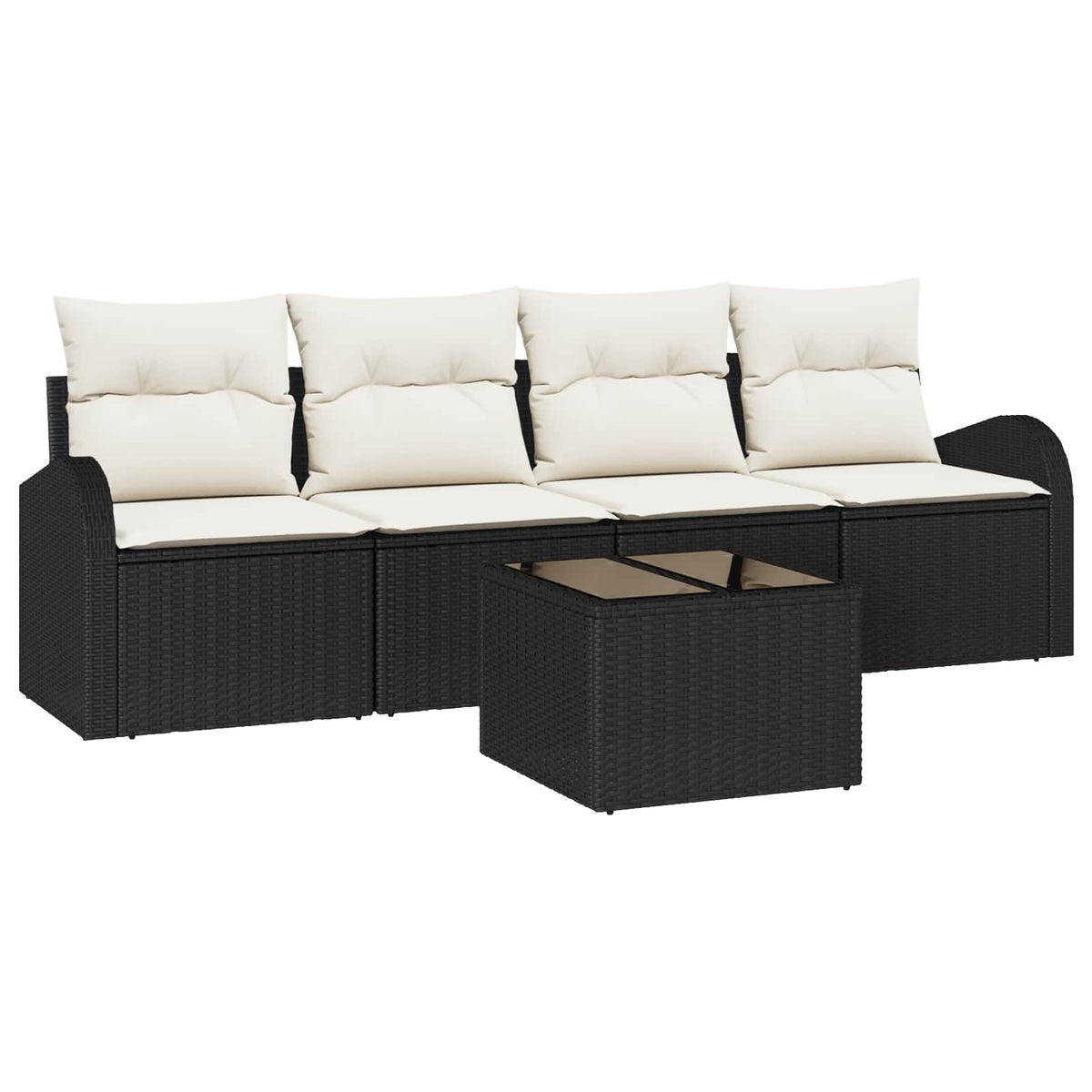 Gartensofa-set 5 pcs 4-Seater Schwarz und Creme Poly-Rattan