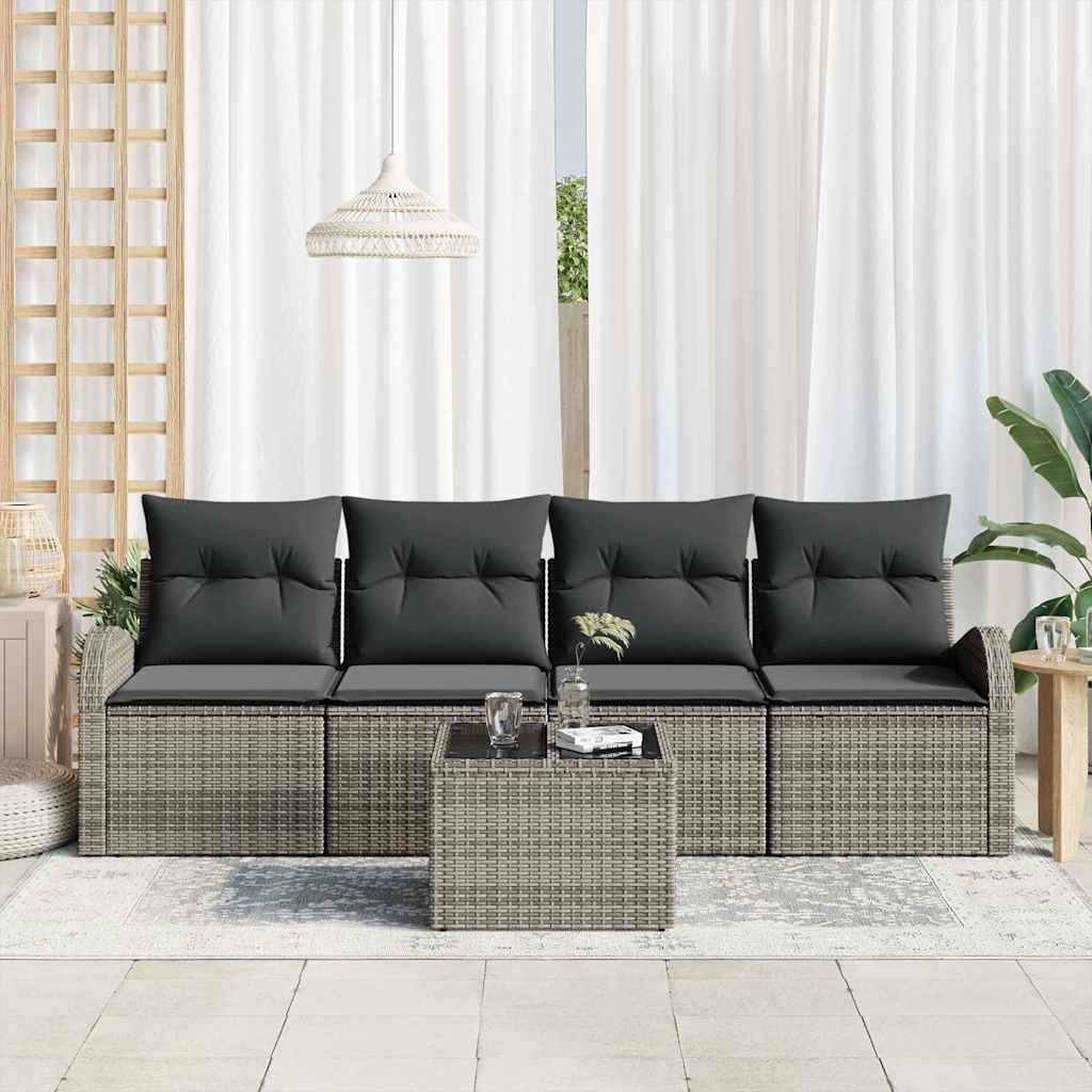 Gartensofa-set 5 Stk. 4-Sitzanzahl Grau Poly-Rattan