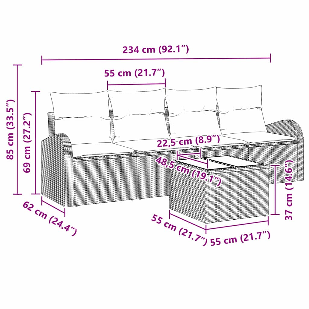 Gartensofa-set 5 Stk. 4-Sitzanzahl Grau Poly-Rattan