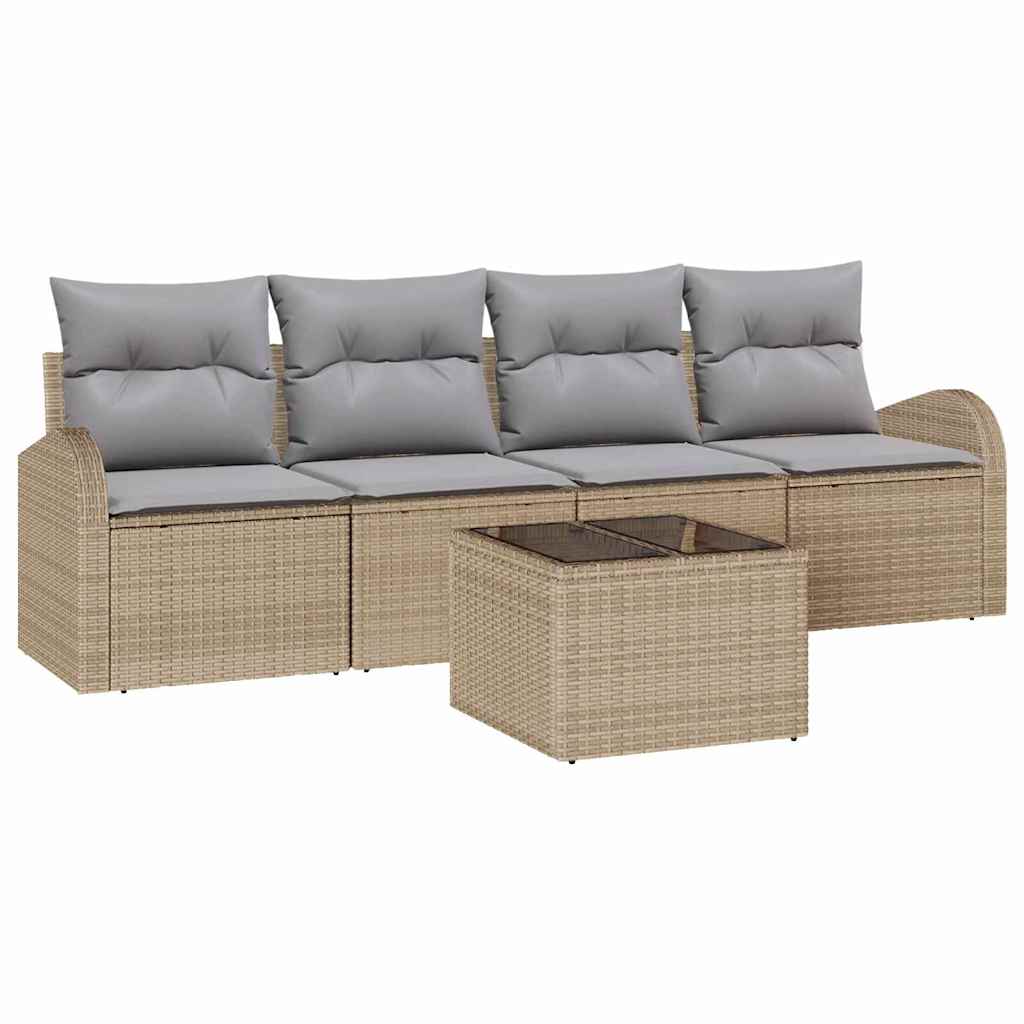 Gartensofa-set 5 Stk. 4-Sitzanzahl Beige und Grau Poly-Rattan