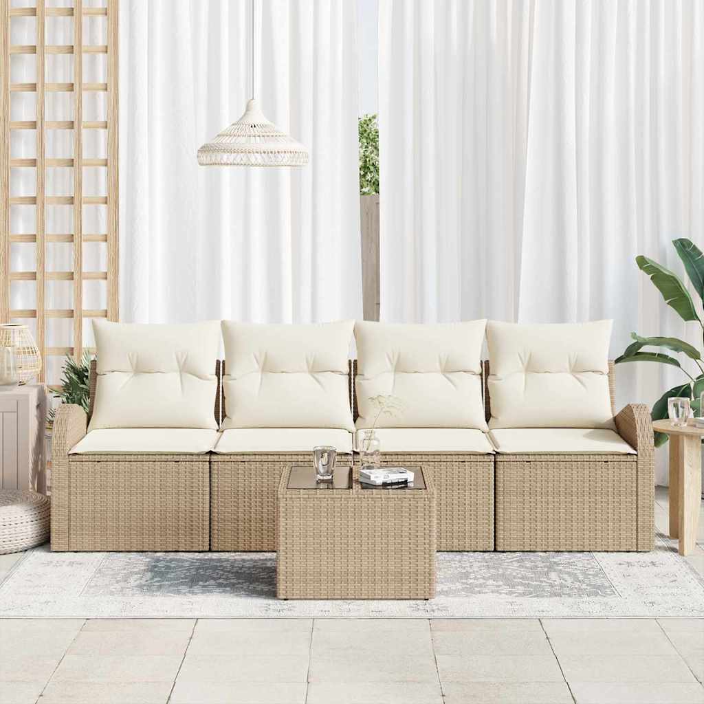 Gartensofa-set 5 Stk. 4-Sitzanzahl Beige und Creme Poly-Rattan