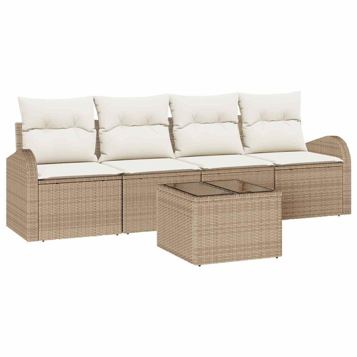 Gartensofa-set 5 pcs 4-Seater Beige und Creme Poly-Rattan