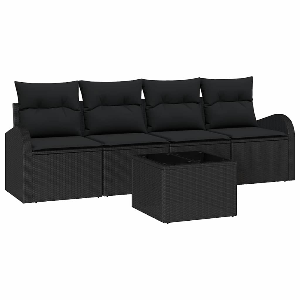 Gartensofa-set 5 Stk. 4-Sitzanzahl Schwarz Poly-Rattan