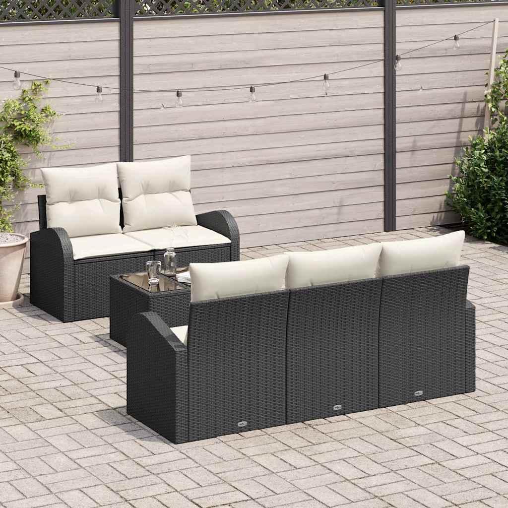 Gartensofa-set 6 stk. 5-Sitzanzahl Schwarz und Creme