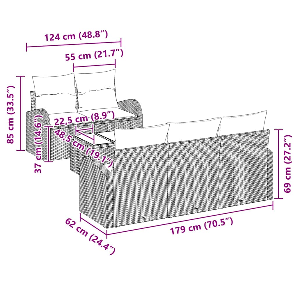 Gartensofa-set 6 stk. 5-Sitzanzahl Grau Poly-Rattan