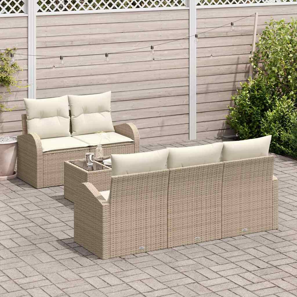 Gartensofa-set 6 stk. 5-Sitzanzahl Beige und Creme Poly-Rattan