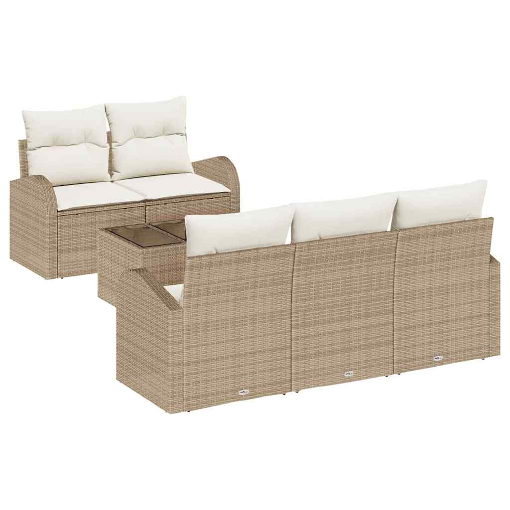 Gartensofa-set 6 stk. 5-Sitzanzahl Beige und Creme Poly-Rattan