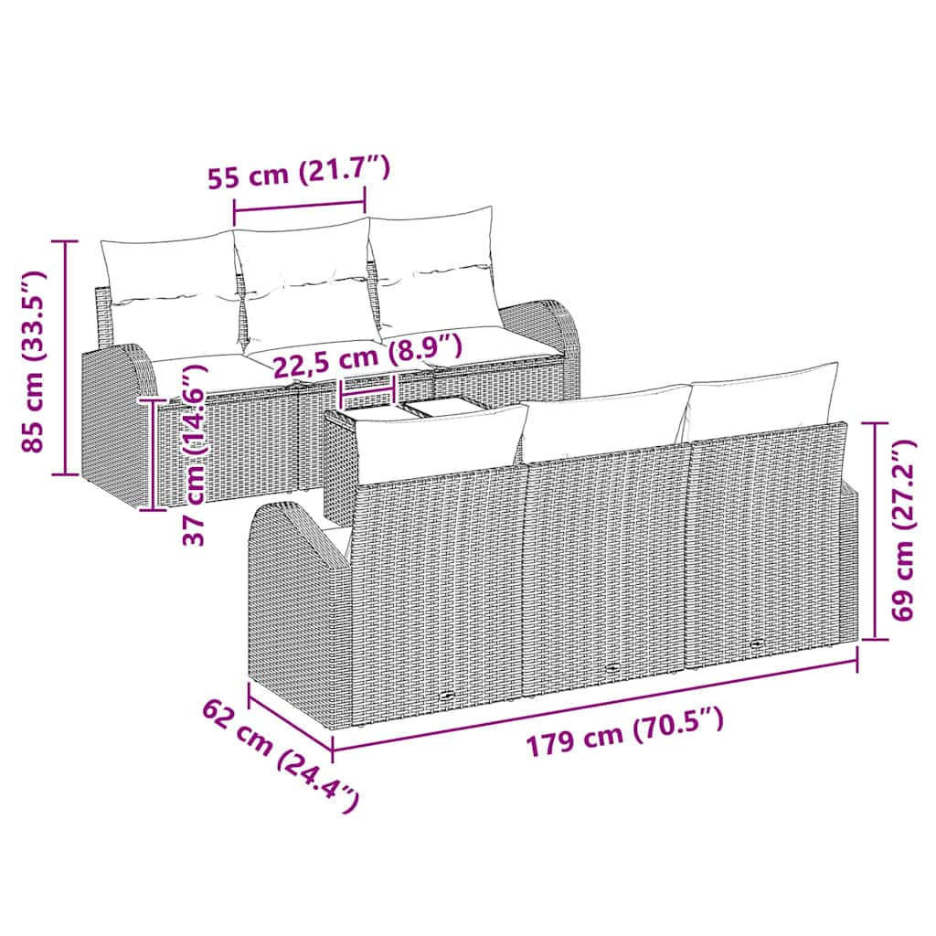 Gartensofa-set 7 stk. 6-Sitzanzahl Grau Poly-Rattan