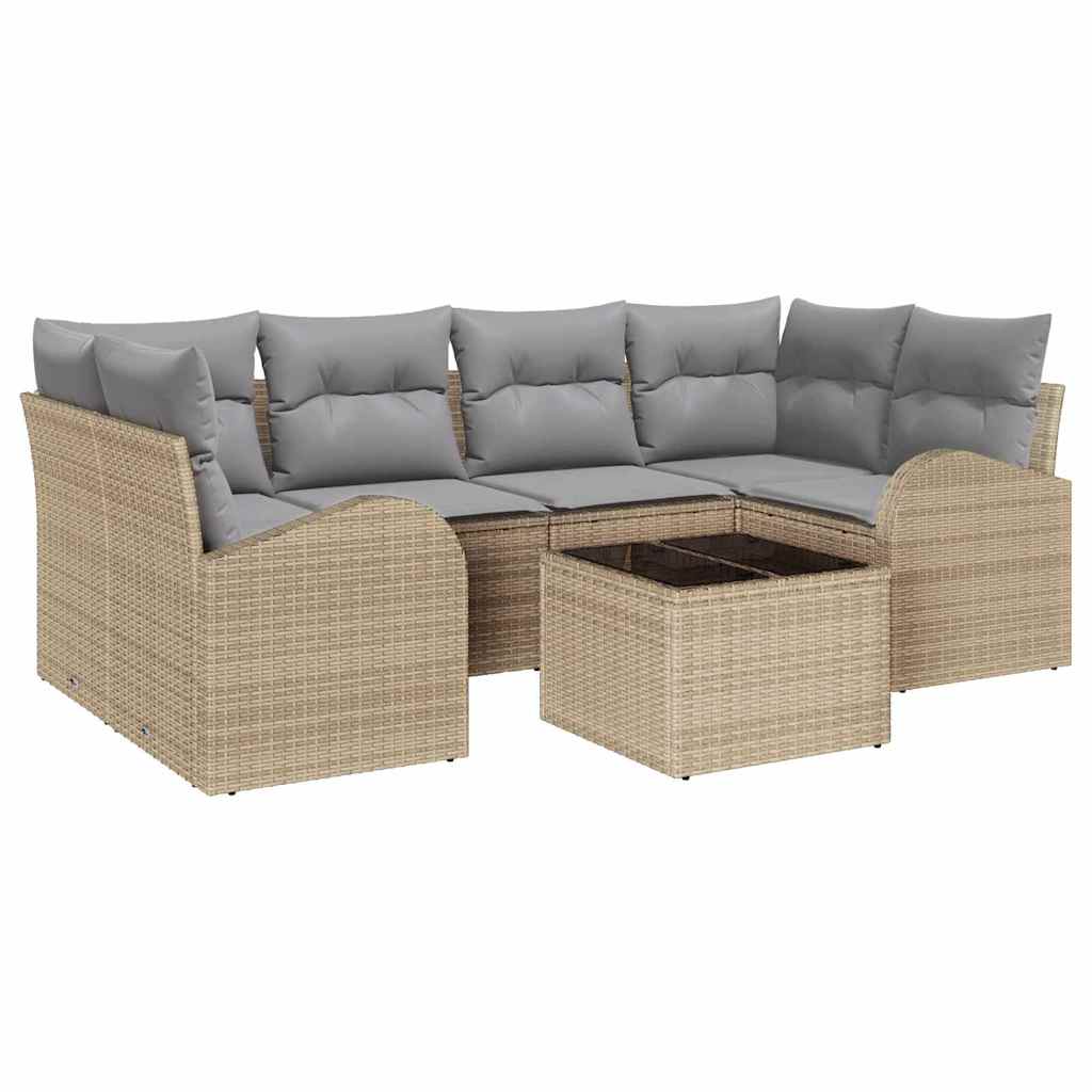 Gartensofa-set 7 stk. 6-Sitzanzahl Beige und Grau Poly-Rattan