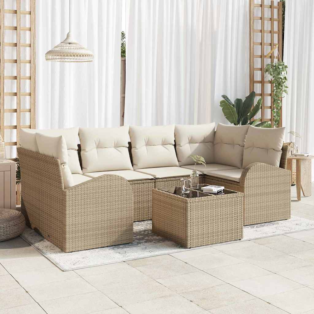 Gartensofa-set 7 stk. 6-Sitzanzahl Beige und Creme Poly-Rattan