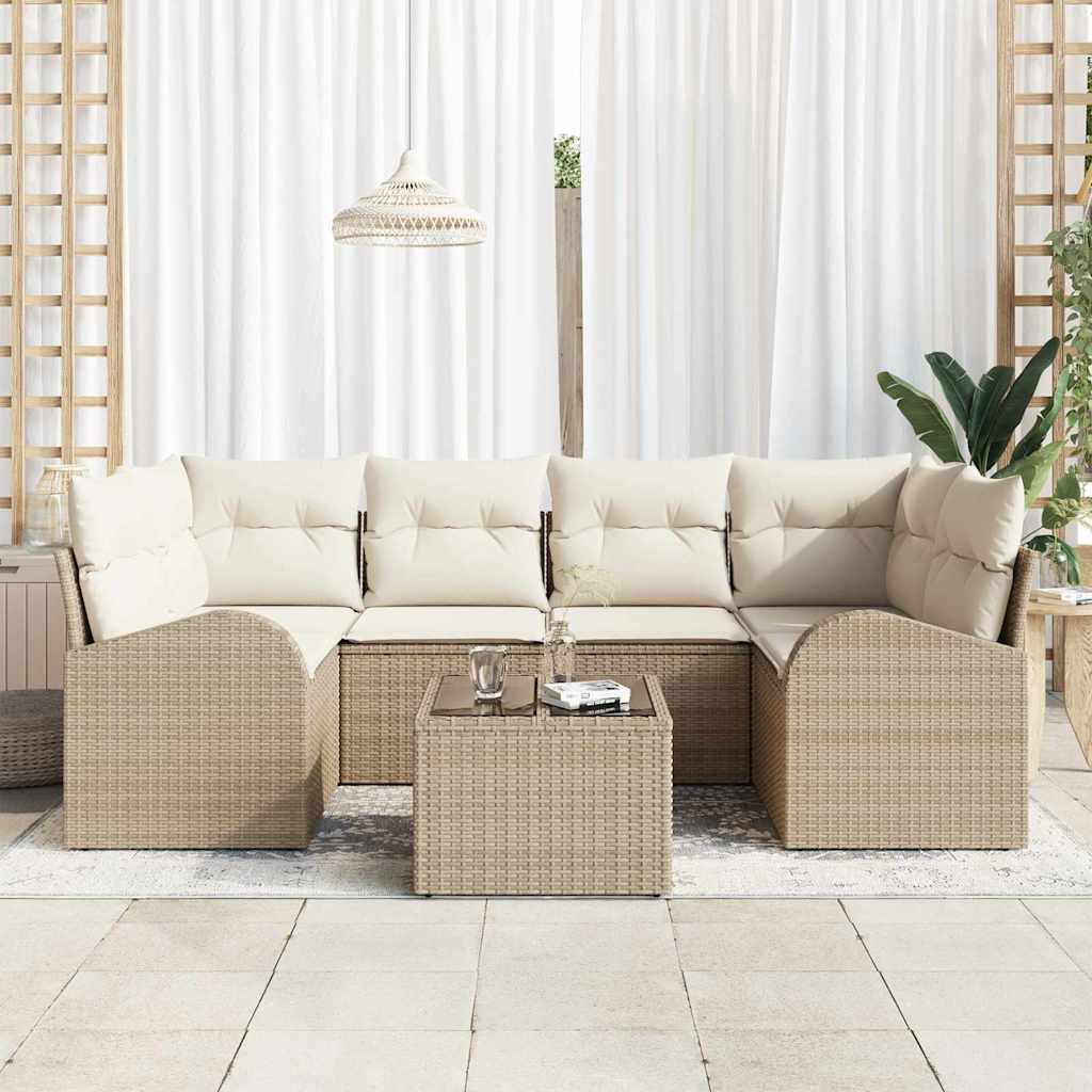 Gartensofa-set 7 stk. 6-Sitzanzahl Beige und Creme Poly-Rattan