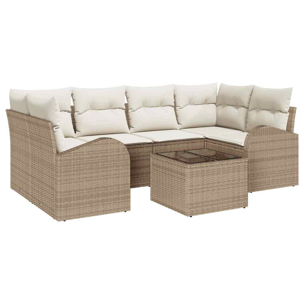 Gartensofa-set 7 stk. 6-Sitzanzahl Beige und Creme Poly-Rattan