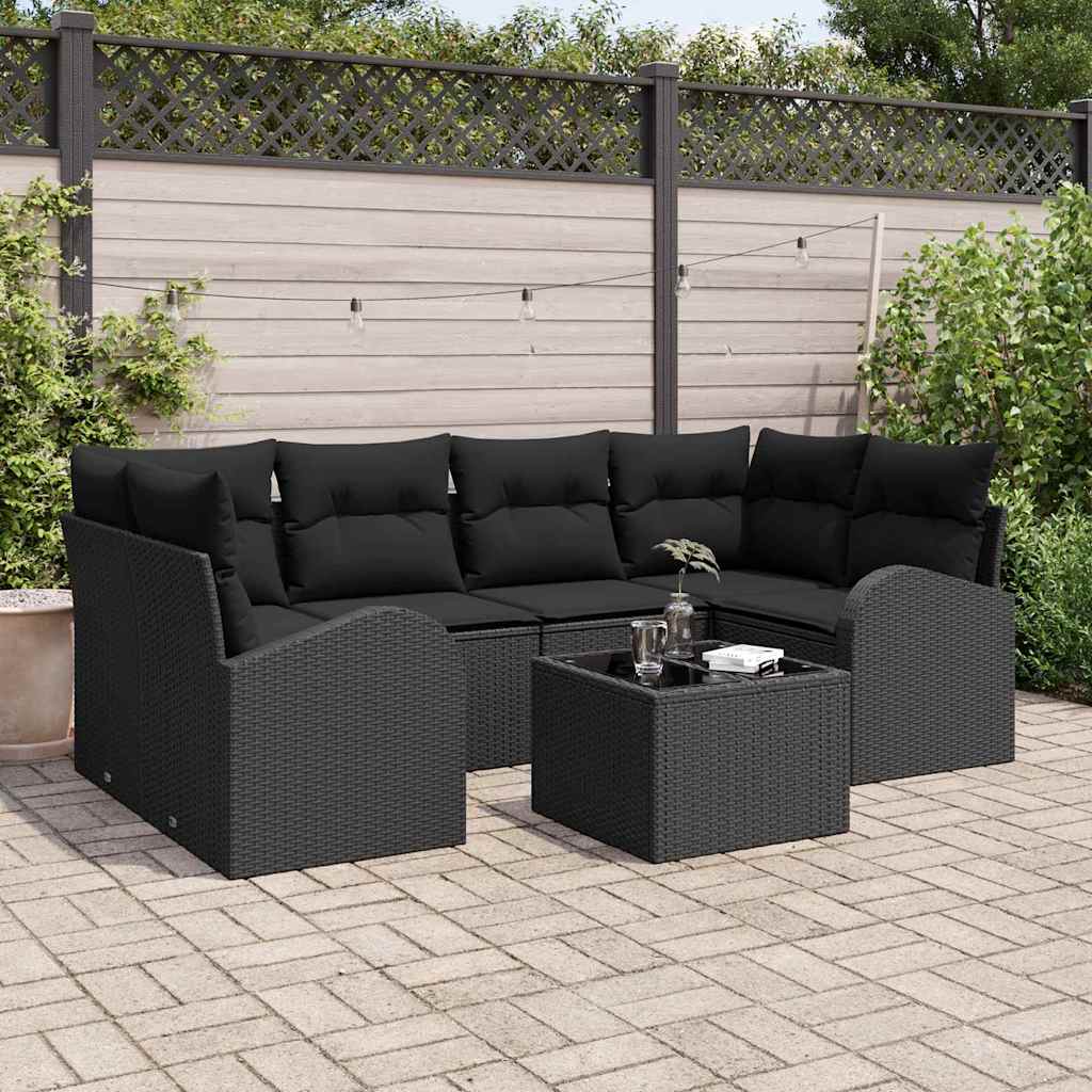 Gartensofa-set 7 stk. 6-Sitzanzahl Schwarz Poly-Rattan