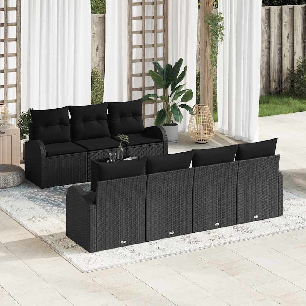 Gartensofa-set 8 Stk. 7-Sitzanzahl Schwarz Poly-Rattan