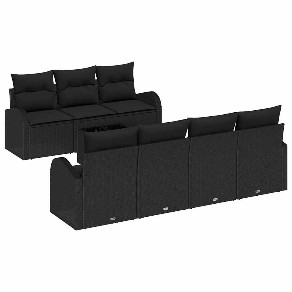 Gartensofa-set 8 Stk. 7-Sitzanzahl Schwarz Poly-Rattan