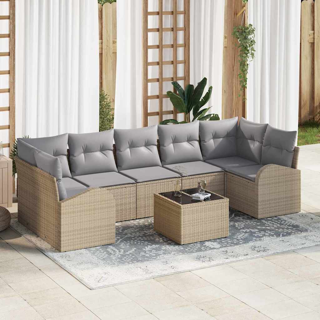 Gartensofa-set 8 stk. 7-Sitzanzahl Beige und Grau Poly-Rattan