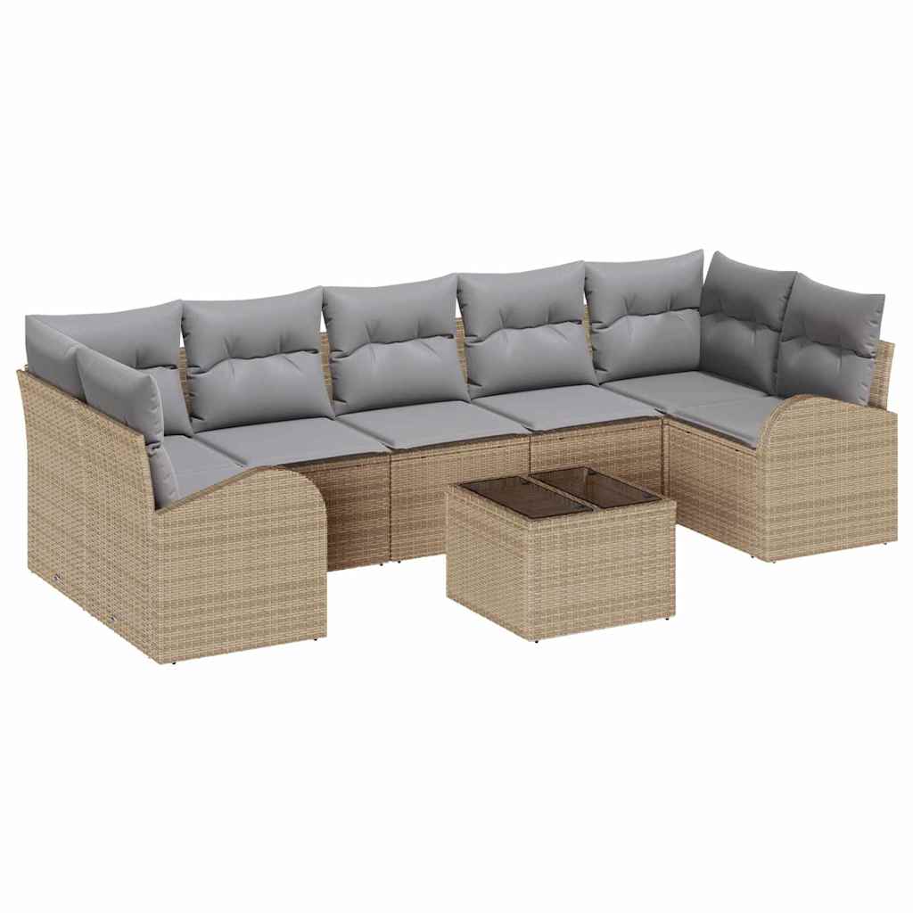 Gartensofa-set 8 stk. 7-Sitzanzahl Beige und Grau Poly-Rattan