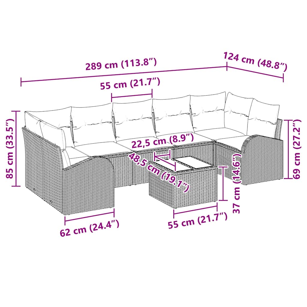 Gartensofa-set 8 stk. 7-Sitzanzahl Beige und Grau Poly-Rattan