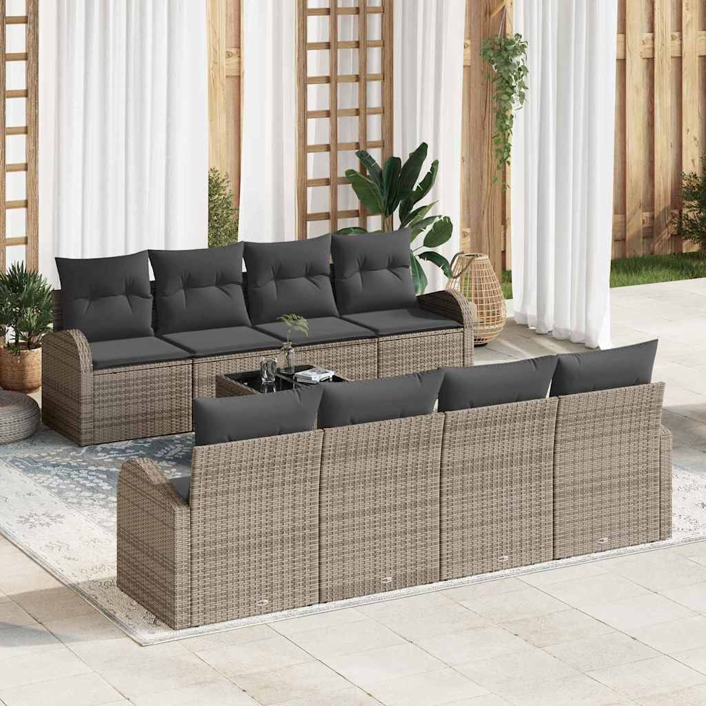 Gartensofa-set 9 stk. 8-Sitzanzahl Grau Poly-Rattan