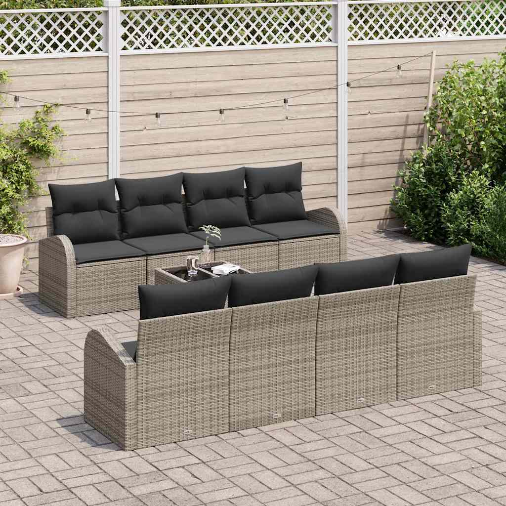 Gartensofa-set 9 stk. 8-Sitzanzahl Grau Poly-Rattan