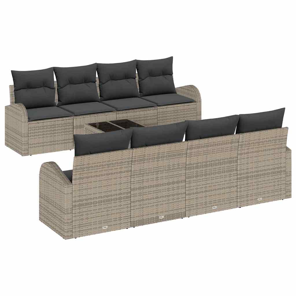 Gartensofa-set mit Speicher mit Kissen 9 pcs Grau Poly-Rattan