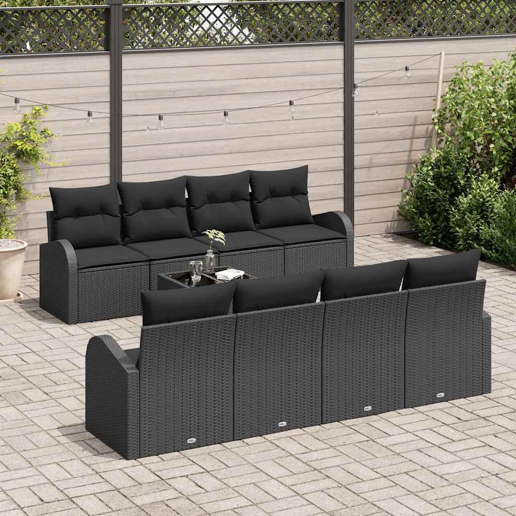 Gartensofa-set 9 stk. 8-Sitzanzahl Schwarz Poly-Rattan