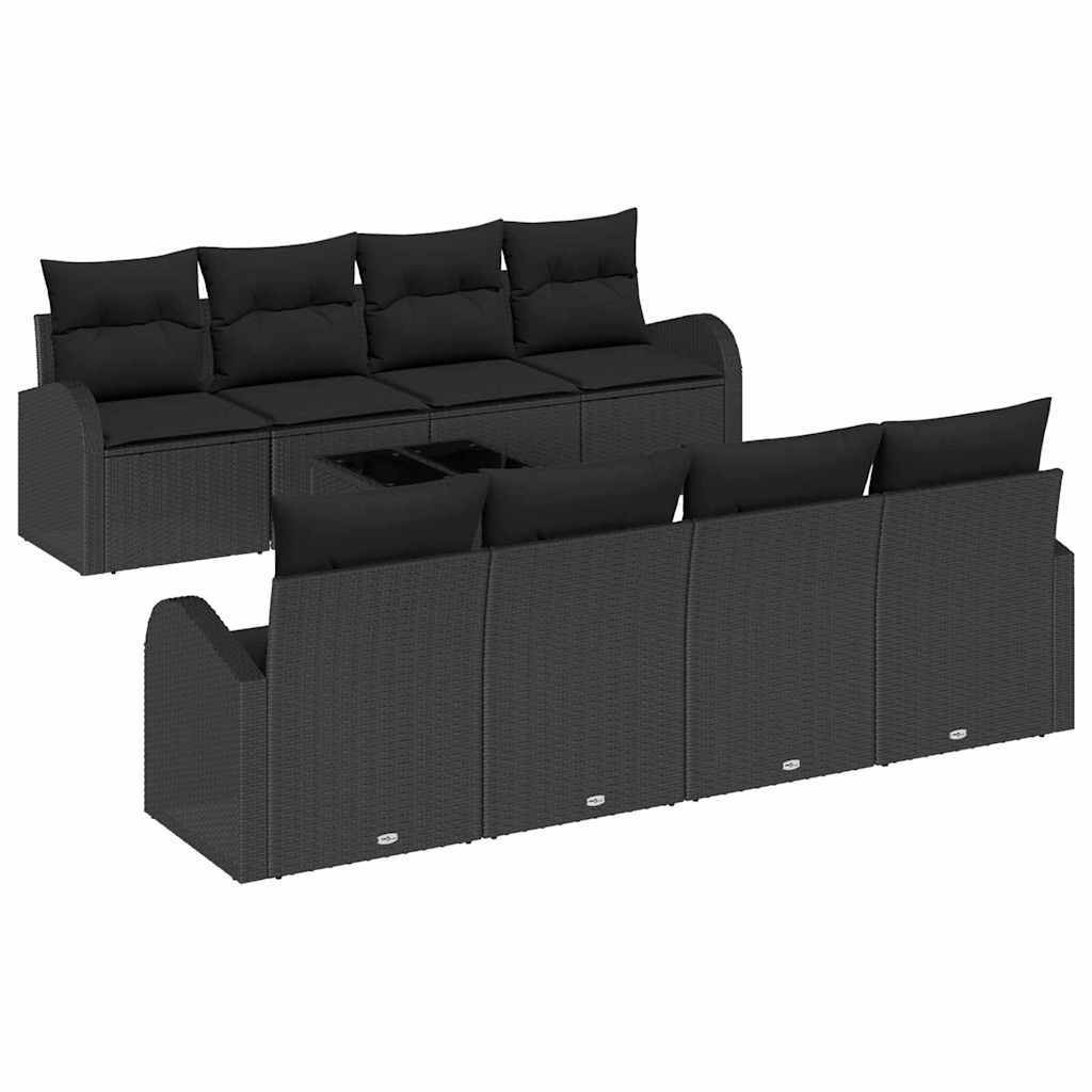 Gartensofa-set 9 stk. 8-Sitzanzahl Schwarz Poly-Rattan