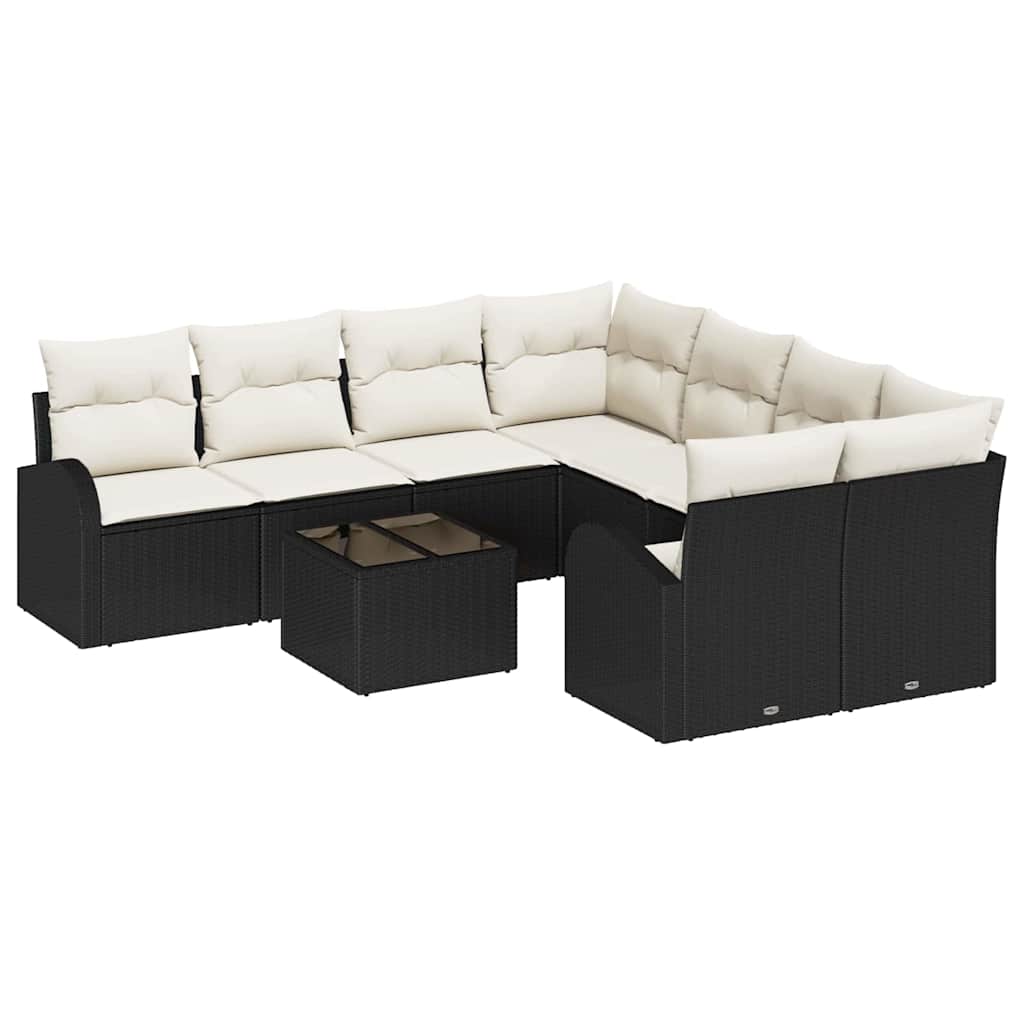 Sofa Set 9 stk. 8-Sitzanzahl Schwarz und Creme Poly-Rattan