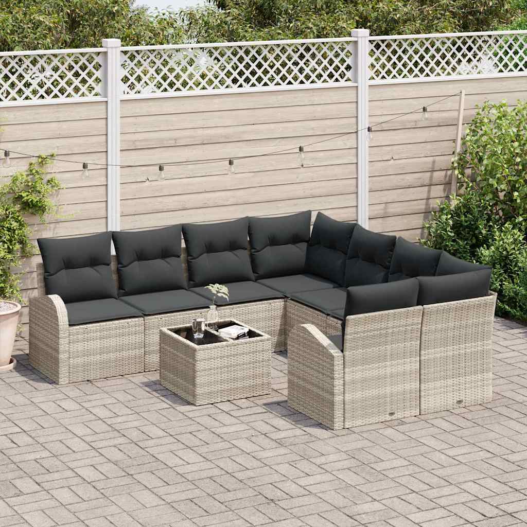 Sofa Set mit Kissen 9 pcs Hellgrau und Dunkelgrau Poly-Rattan