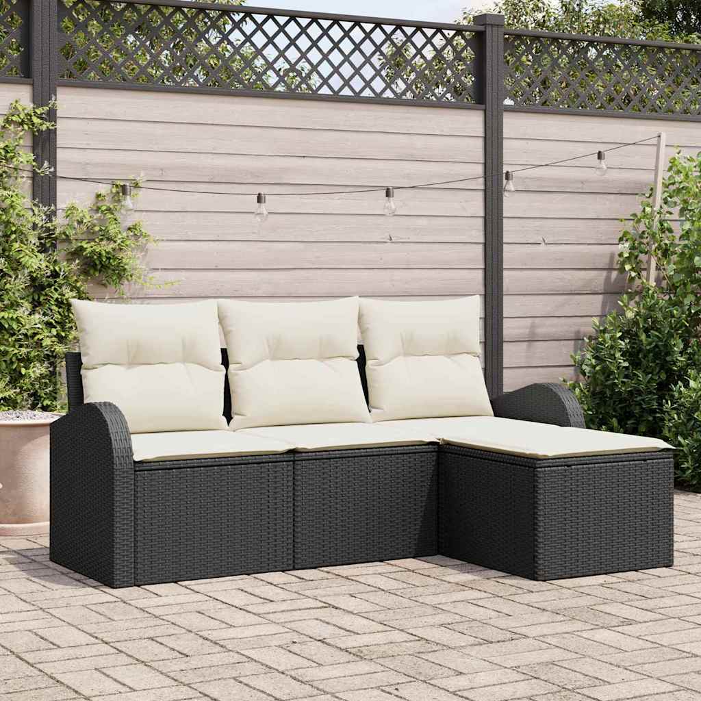 Sofa Set 4 stk. Schwarz und Weiß Poly-Rattan