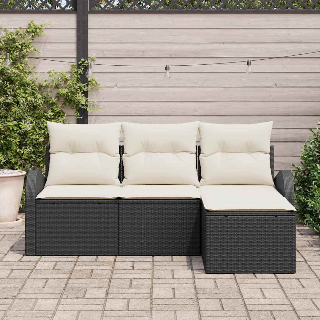 Sofa Set 4 stk. Schwarz und Weiß Poly-Rattan