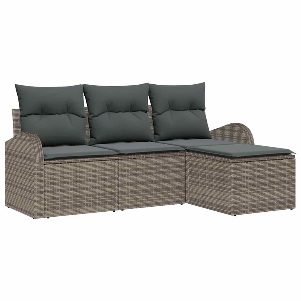 Sofa Set 4 stk. Grau Poly-Rattan