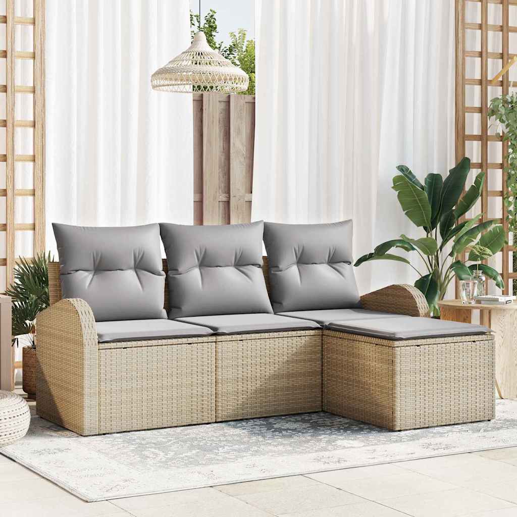 Sofa Set 4 stk. Beige und Hellgrau Poly-Rattan