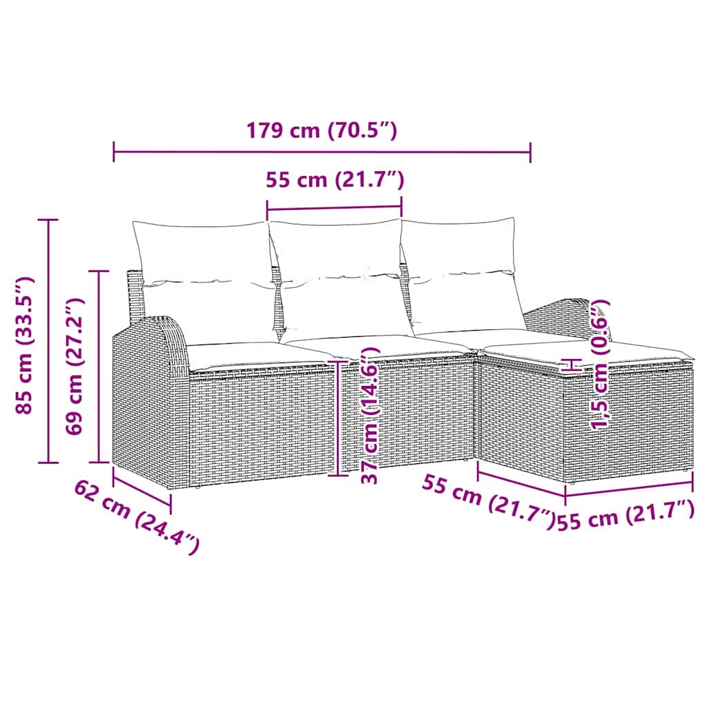 Sofa Set 4 stk. Beige und Hellgrau Poly-Rattan