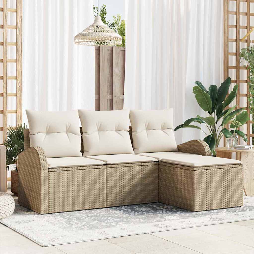 Sofa Set 4 stk. Beige und Weiß Poly-Rattan