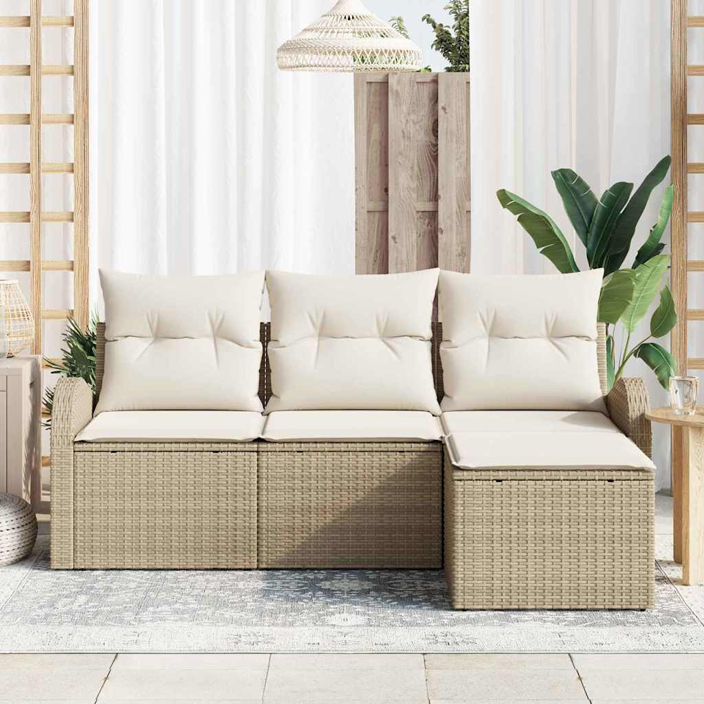 Sofa Set 4 stk. Beige und Weiß Poly-Rattan