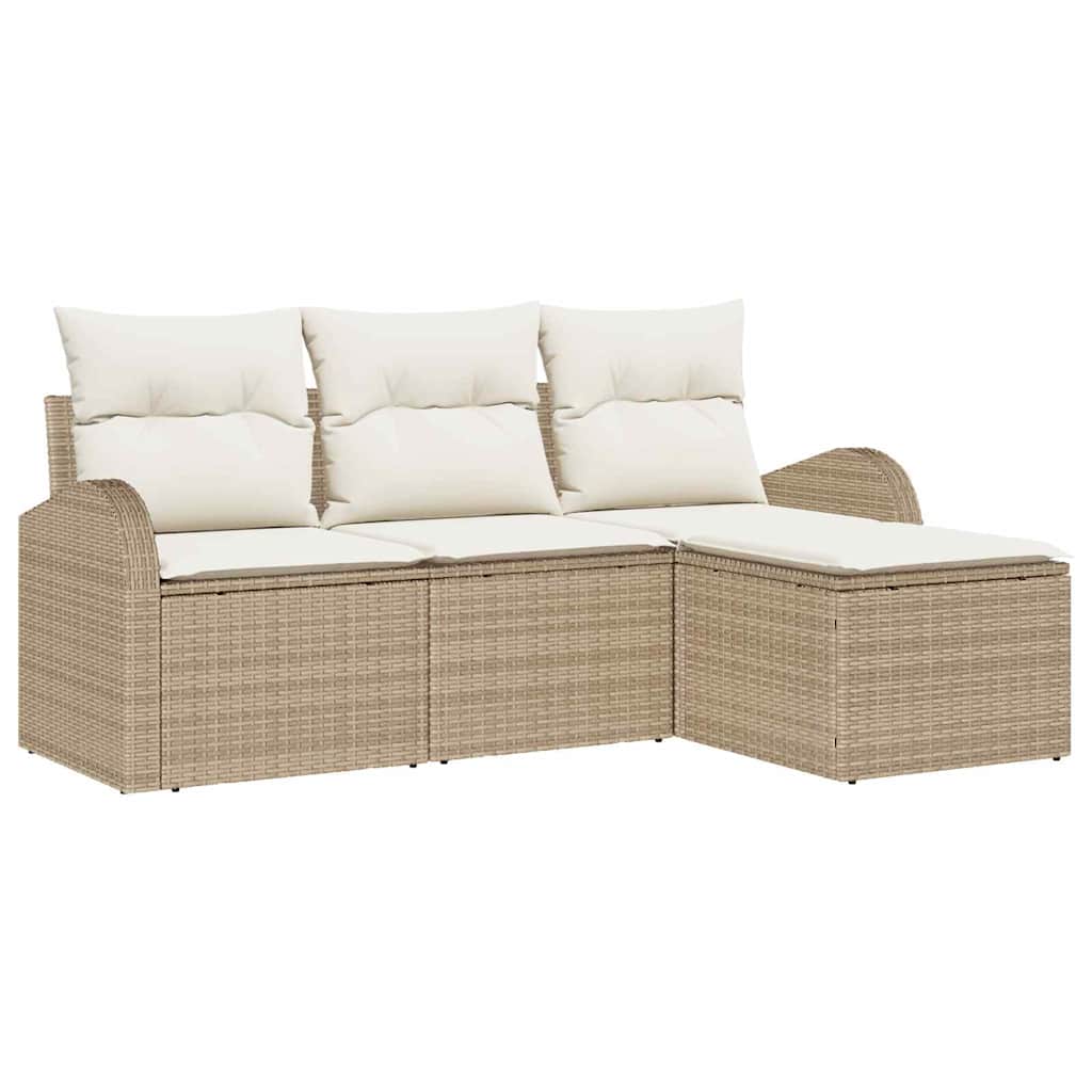 Sofa Set 4 stk. Beige und Weiß Poly-Rattan
