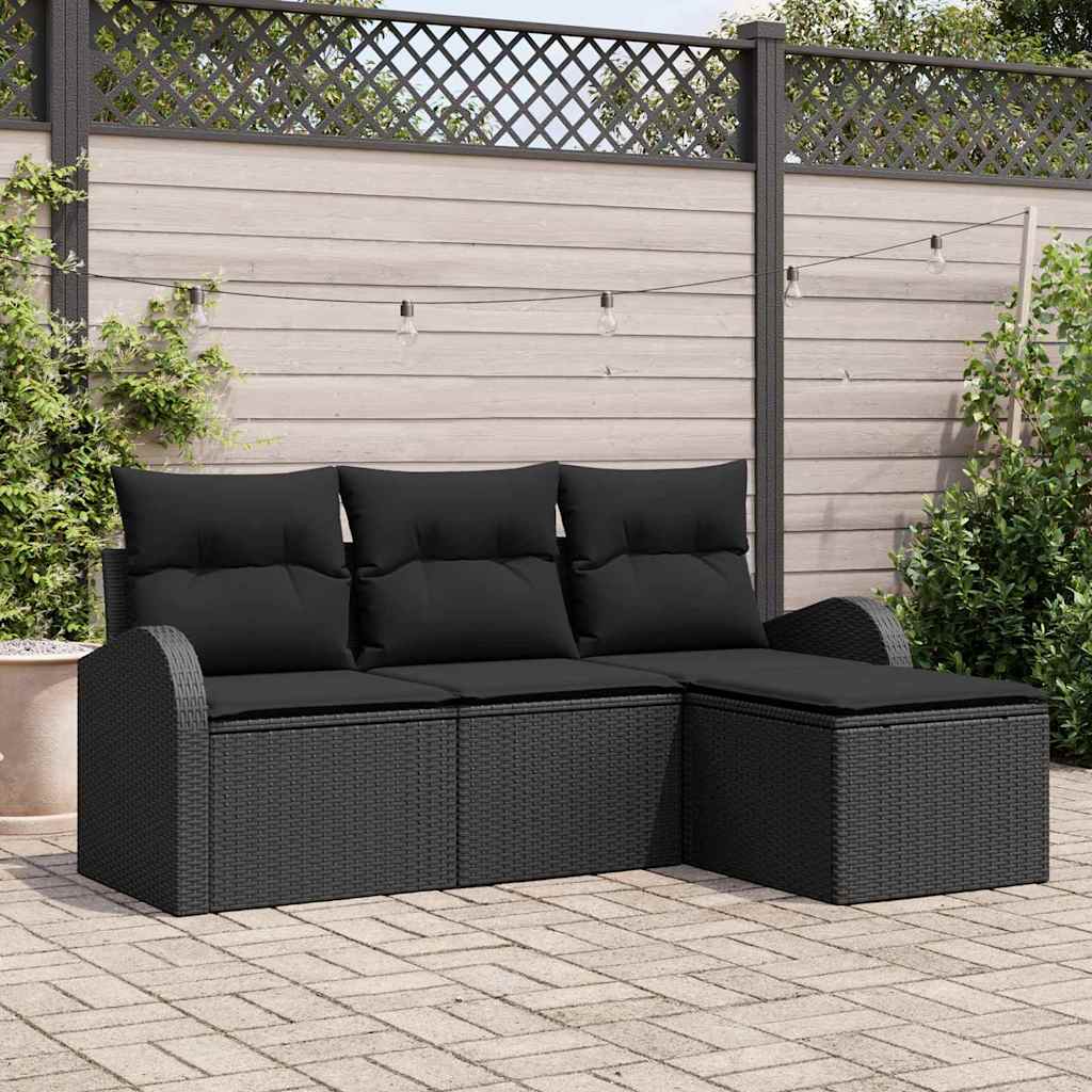 Sofa Set 4 stk. Schwarz Poly-Rattan