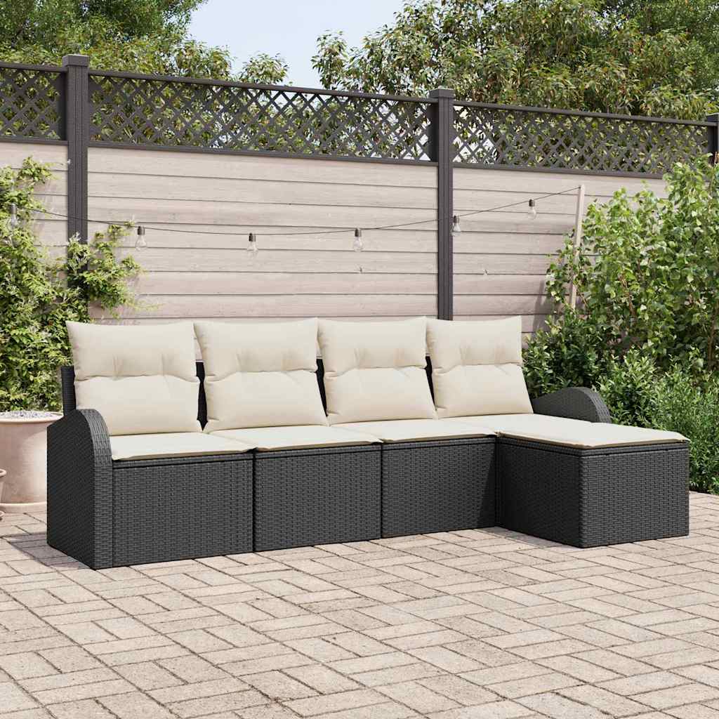 Sofa Set 5 stk. Schwarz und Weiß Poly-Rattan