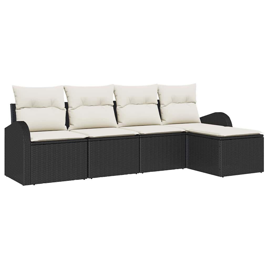 Sofa Set 5 stk. Schwarz und Weiß Poly-Rattan