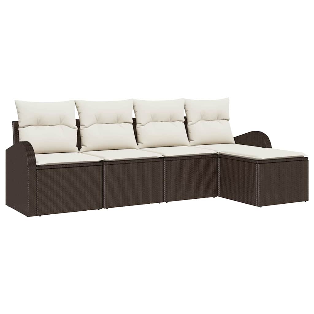 Sofa Set mit Kissen 5 pcs Braun und Weiß Poly-Rattan