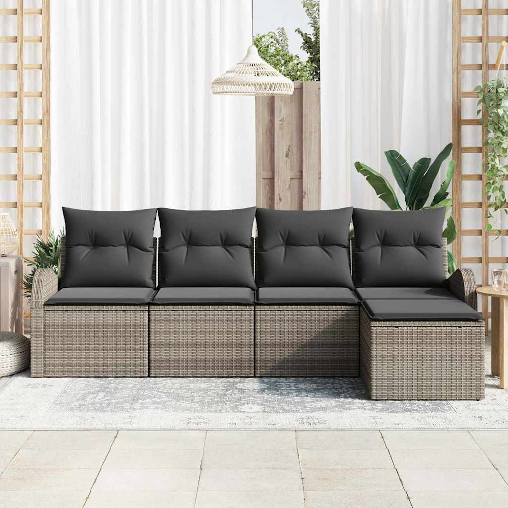 Sofa Set 5 stk. Grau Poly-Rattan