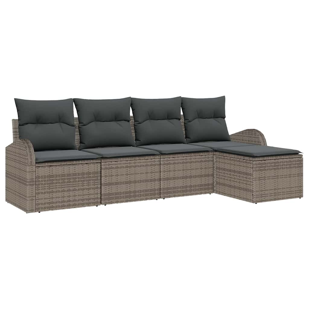 Sofa Set 5 stk. Grau Poly-Rattan