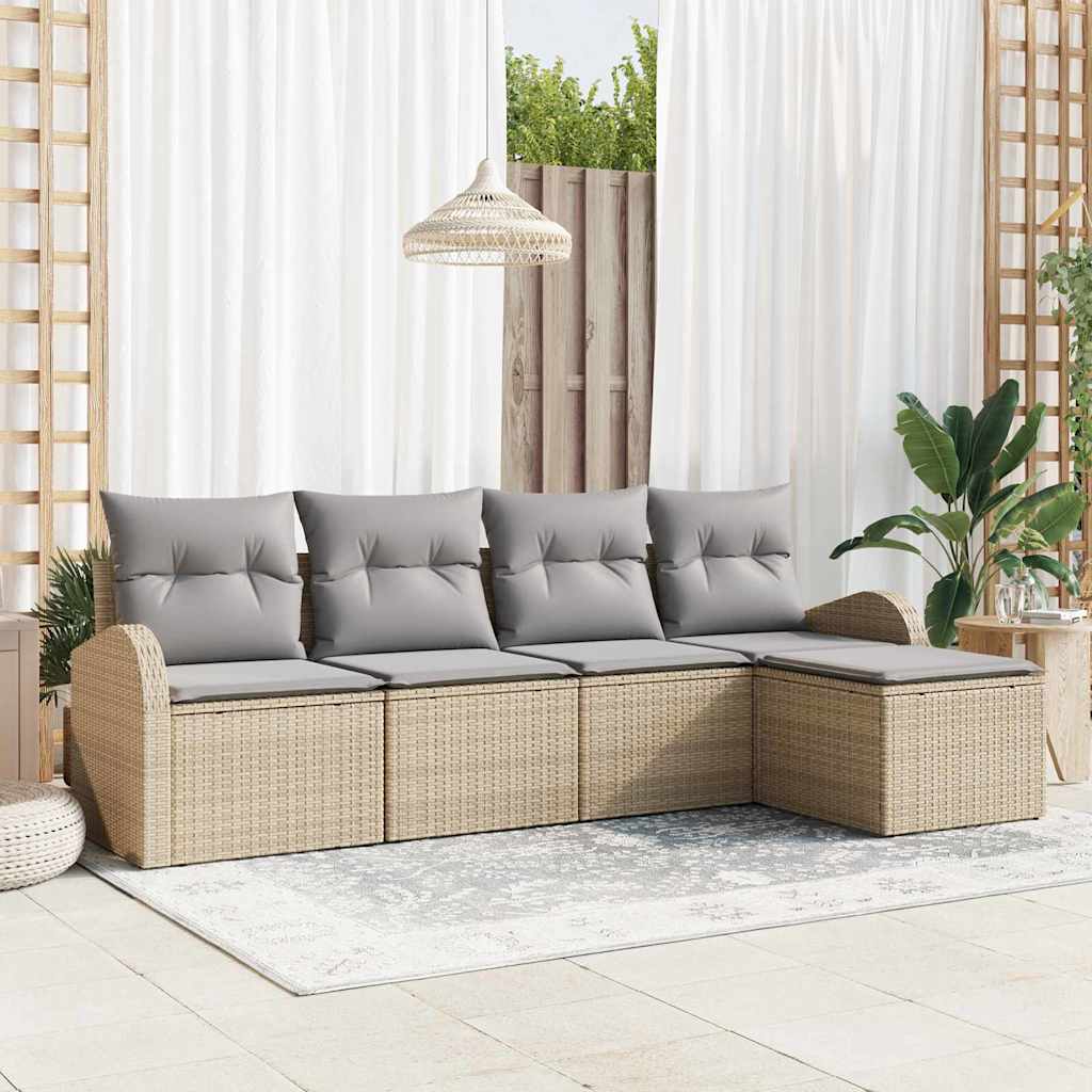 Sofa Set 5 stk. Beige und Hellgrau Poly-Rattan