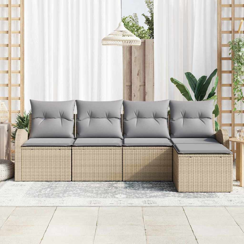 Sofa Set 5 stk. Beige und Hellgrau Poly-Rattan