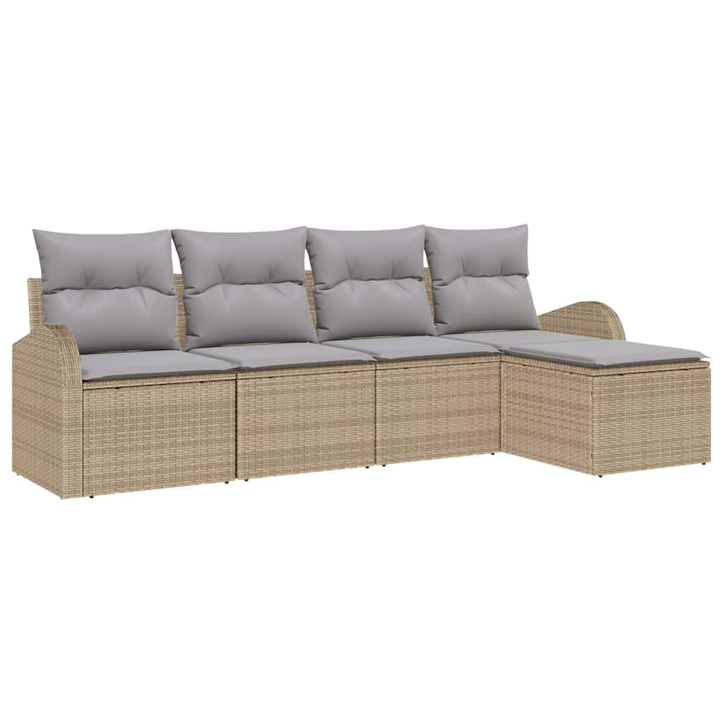 Sofa Set 5 stk. Beige und Hellgrau Poly-Rattan