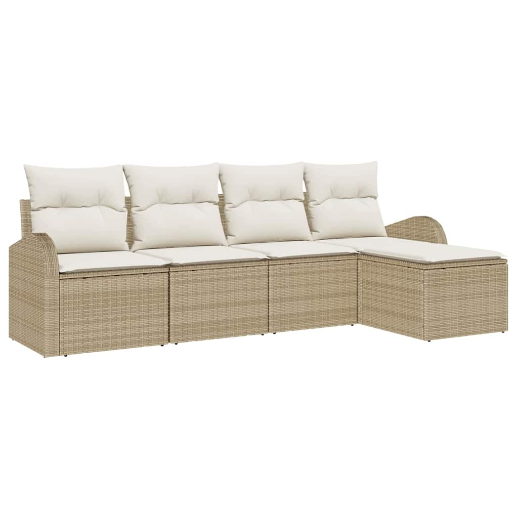 Sofa Set 5 stk. Beige und Weiß Poly-Rattan