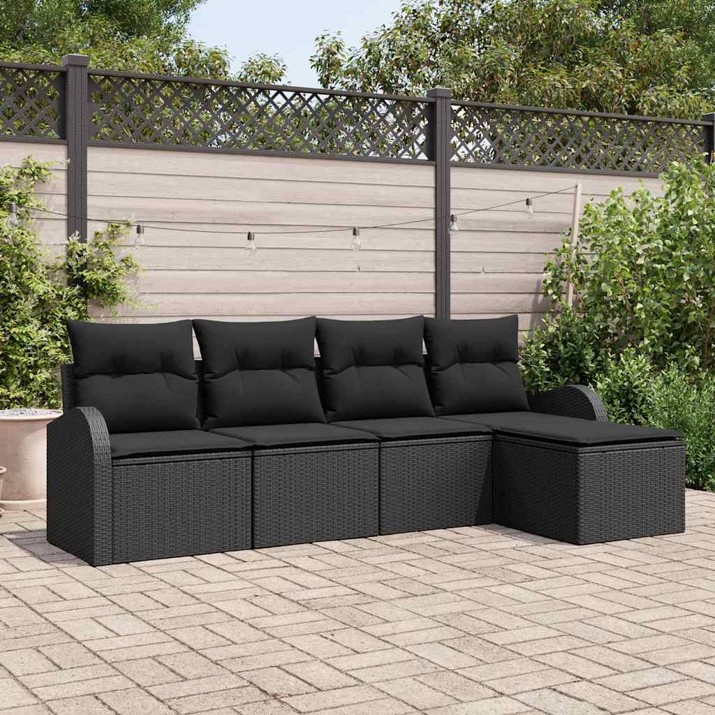 Sofa Set 5 stk. Schwarz Poly-Rattan